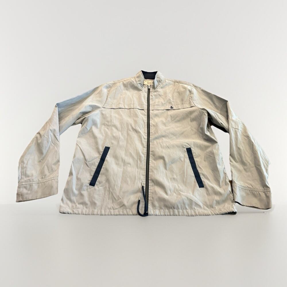 Original Penguin Mens Gray Silver Windbreaker Full Zip Jacket Size XL